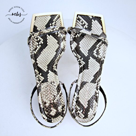 NIB Good American Standout Snake Print Square Toe Sandals Gray Gold Women 9.5 - Picture 16 of 16